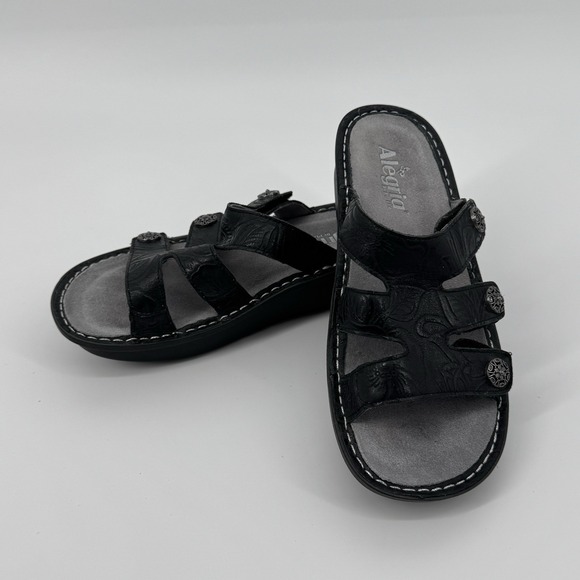 Alegria Shoes - Alegria DIN-511X Black Leather‎ Slide Sandals Women's EU 39 US 9 Comfort Shoes